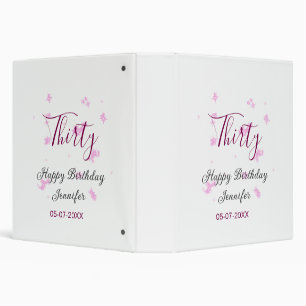 Thirty birthday pink glitter stars black 30th date binder
