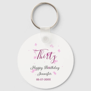 Thirty birthday pink glitter stars black 30th date keychain