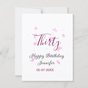 Thirty birthday pink glitter stars black 30th date postcard