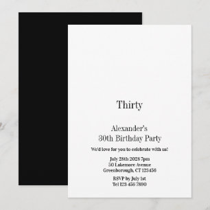Thirty Black and White Minimal 30th Birthday Party Invitation