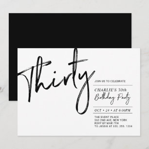 Thirty   Black & White Modern 30th Birthday Party Invitation