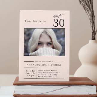 Thirty Blush Pink 30th Birthday Party Photo Invitation