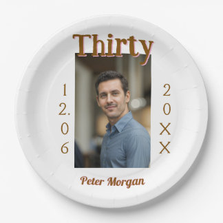 thirty brown birthday photo man date stylish trend paper plate