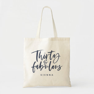 Thirty & fabulous navy script text tote bag