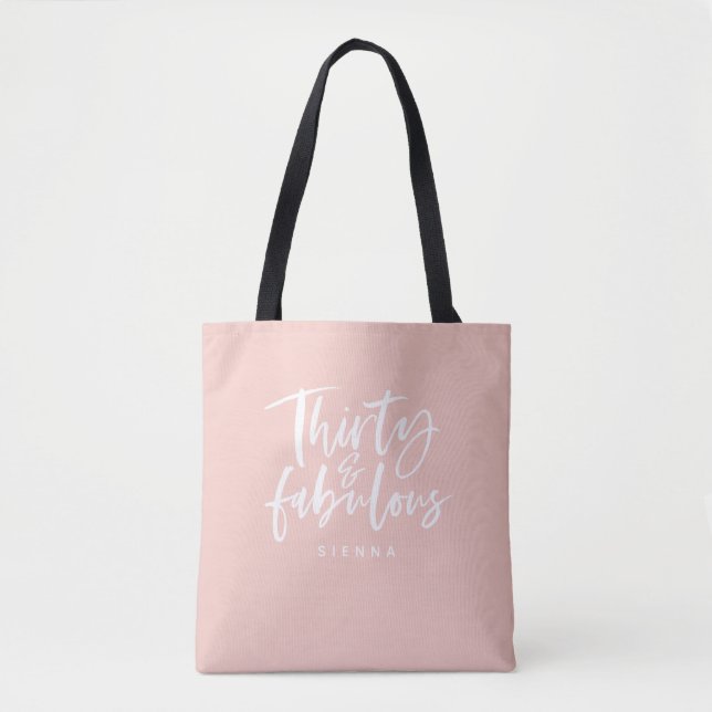Thirty & fabulous pink script text tote bag (Front)