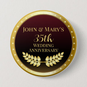 Thirty Fifth Wedding Anniversary Gold Medal 3 Inch Round Button