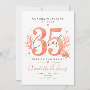 Thirty Fifth Years Coral 35th Wedding Anniversary Holiday Card