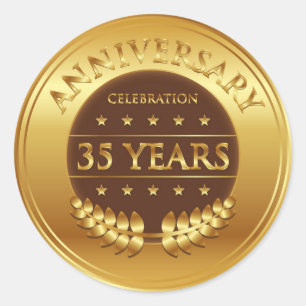 Thirty Five Years Anniversary Gold Medal Classic Round Sticker