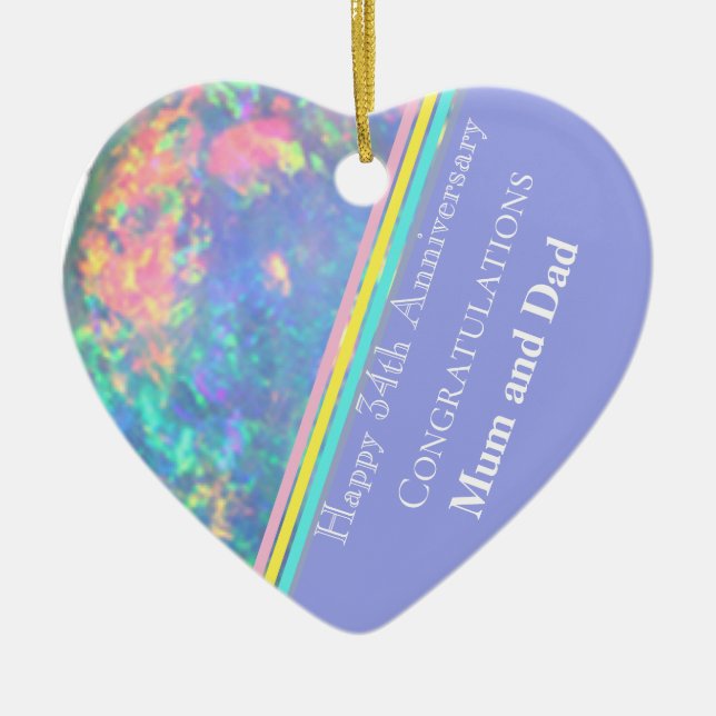 Thirty fourth Wedding Anniversary, Opal,  Ceramic Ornament (Front)