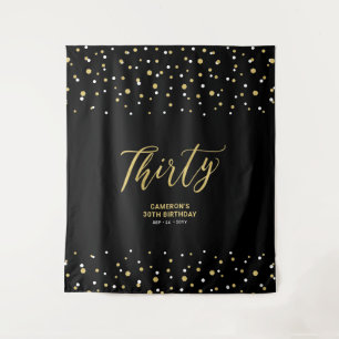 Thirty   Gold & Black 30th Birthday Party Backdrop Tapestry