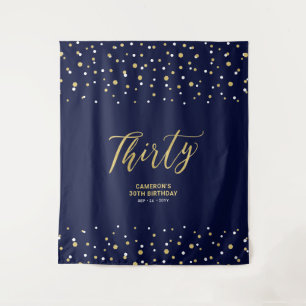 Thirty   Gold & Navy 30th Birthday Party Backdrop Tapestry