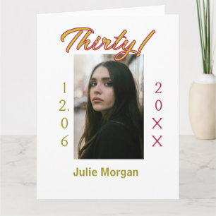thirty golden maroon photo name date birthday tren card