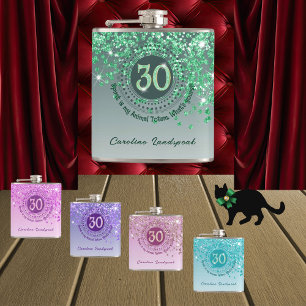 Thirty & Green Glitter & Drinking Quote Hip Flask
