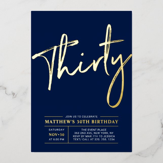 Thirty | Modern Gold 30th Birthday Party Foil Invi (Front)