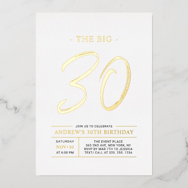 Thirty | Modern Gold Big 30th Birthday Party (Front)