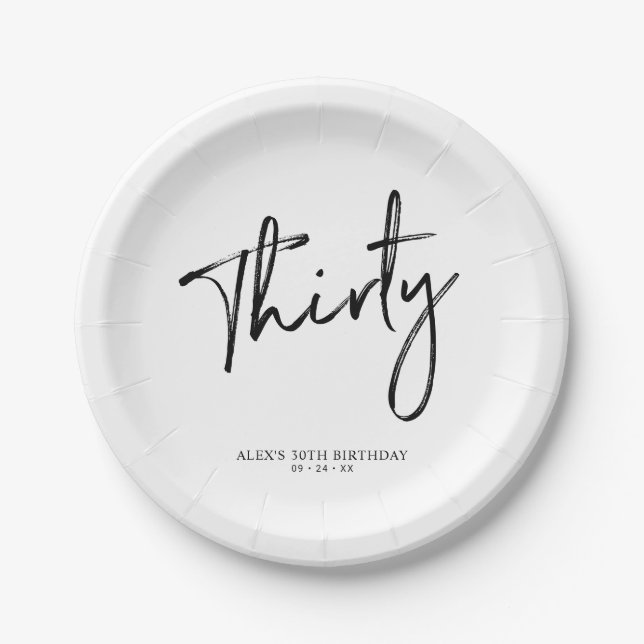 Thirty Modern Lettering 30th birthday Paper Plates (Front)