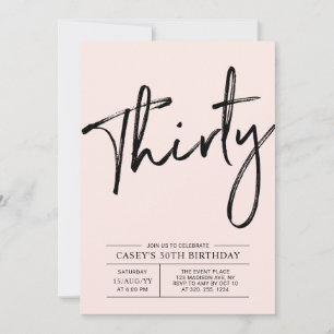 Thirty   Modern Pink 30th Birthday Party Invitation