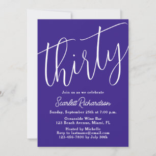 Thirty Modern Script Purple 30th Birthday Party Invitation