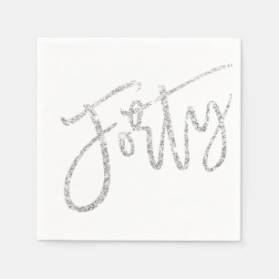 THIRTY modern script silver glitter 40th party Napkin