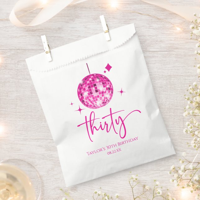 Thirty Pink Disco Ball 30th Birthday Party Favour Bag (Clipped)
