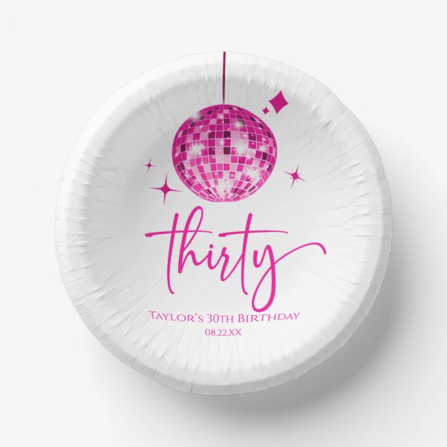 Thirty Pink Disco Ball 30th Birthday Party Paper Plate (Front)