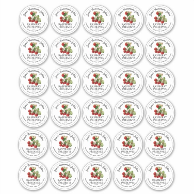 Thirty Raspberry Jelly 2"  Mason Jar Lid Stickers (Front)