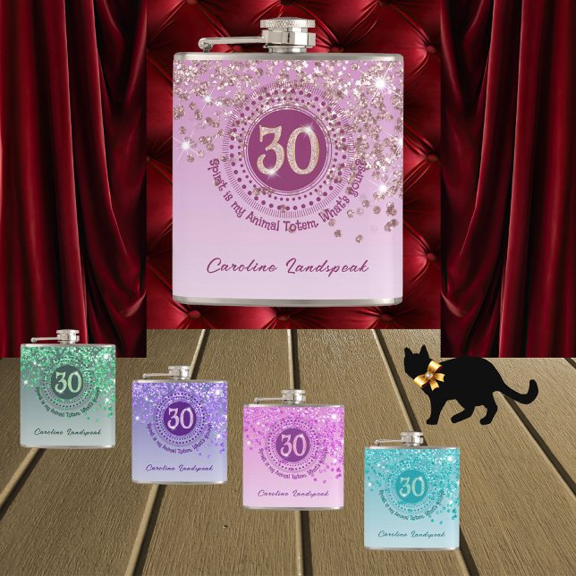Thirty & Rose Gold Glitter & Drinking Quote Hip Flask (Creator Uploaded)