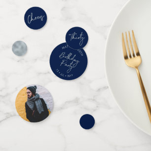 Thirty Silver & Navy Modern 30th Birthday Photo Confetti