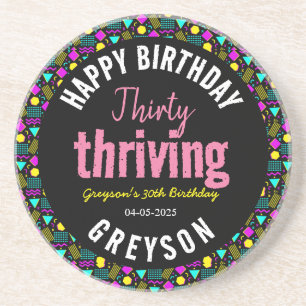 Thirty & Thriving Black and Retro 30th Birthday Coaster