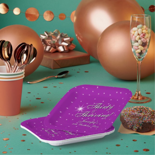 Thirty & Thriving Pink Purple 30th Birthday Square Paper Plate (Multi)