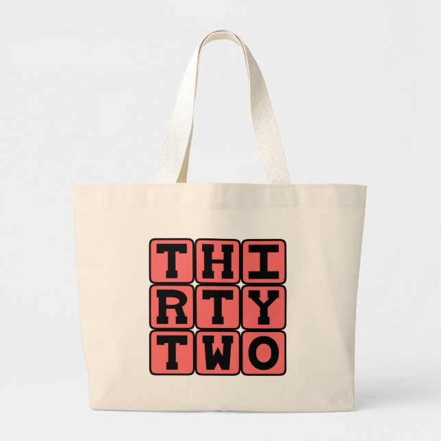 Thirty Two, Number 32 Large Tote Bag (Front)