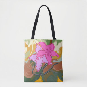 This abstract flower art design blends soft floral tote bag