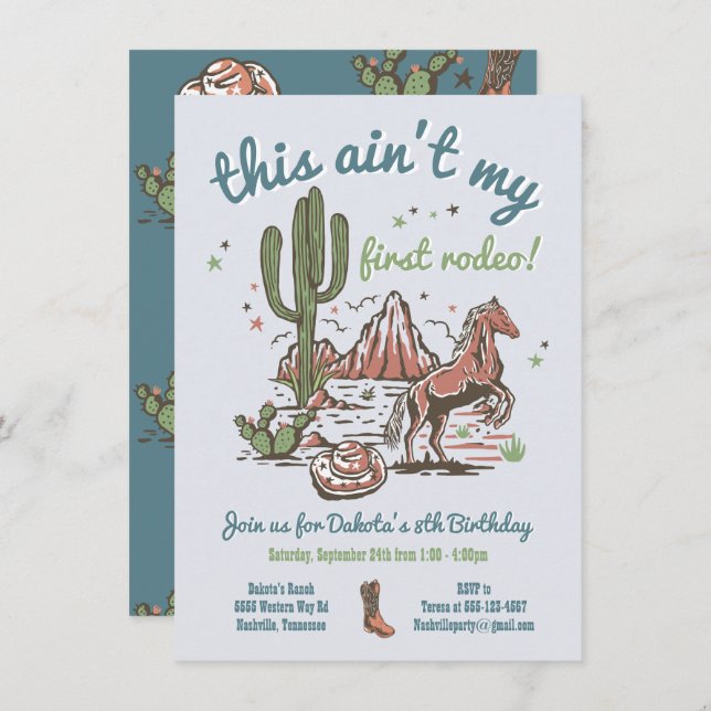 This ain't my first Rodeo Cowboy Birthday Invitation (Front/Back)
