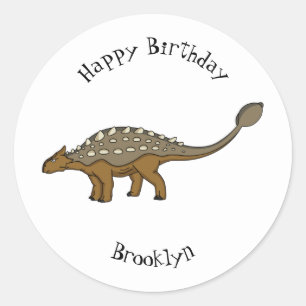 This ankylosaurus armoured dinosaur herd is drawn  classic round sticker