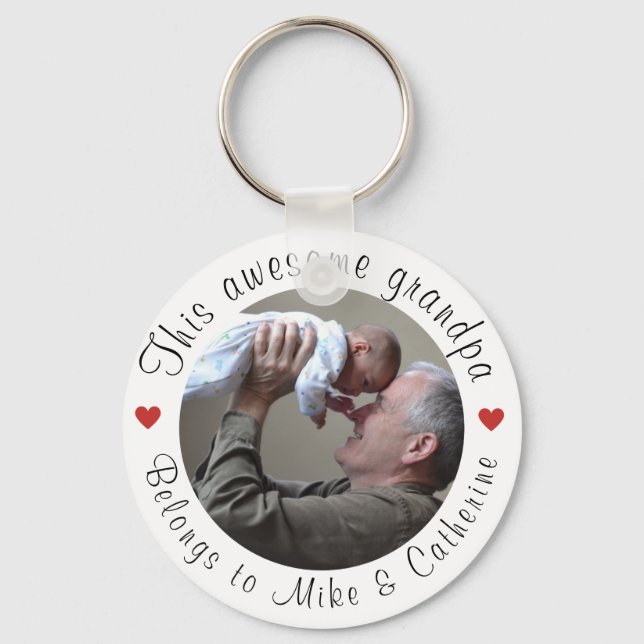 This Awesome Grandpa Belongs To Custom Photo Love Keychain (Front)