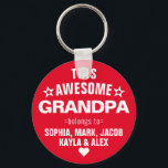 This Awesome Grandpa Belongs To Father's Day Red Keychain<br><div class="desc">Personalized This Awesome Grandpa Grandfather Belongs To Star Father's Day Burgundy Maroon Red White Keychain
Personalize it with the names of your kids.</div>
