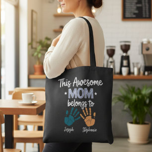 This Awesome Mom Belongs To Handprint Mom Tote Bag