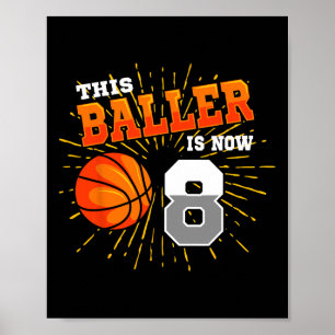 This Baller Is Now 8 Basketball 8th Birthday Party Poster