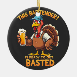 This bartender is ready to get blasted ceramic ornament