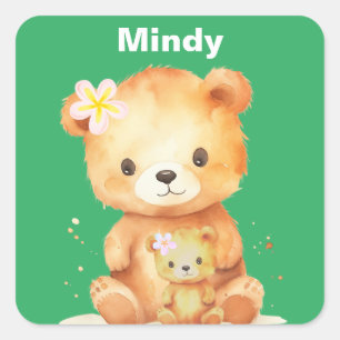 This beautiful Mama and baby bear just hanging out Square Sticker