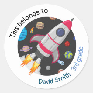 This belong to,rocket and outer space planets  classic round sticker