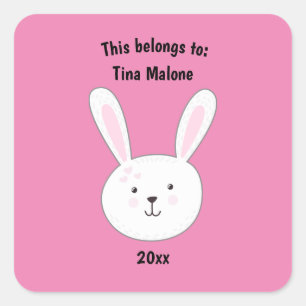 This Belongs to Back School Pink Cute Bunny Rabbit Square Sticker