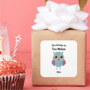 This Belongs to Back to School Blue Owl Square Sticker