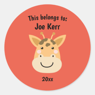 This Belongs to Back to School Cute Giraffe Red Classic Round Sticker