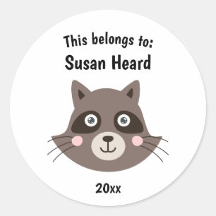 This Belongs to Back to School Cute Raccoon Classic Round Sticker