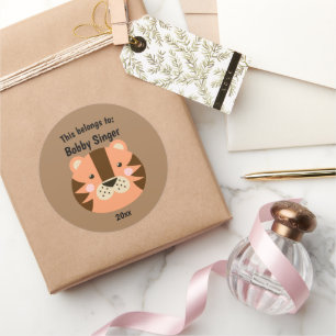 This Belongs to Back to School Cute Tiger Brown Classic Round Sticker