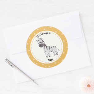 This Belongs to Back to School Cute Zebra Name Classic Round Sticker