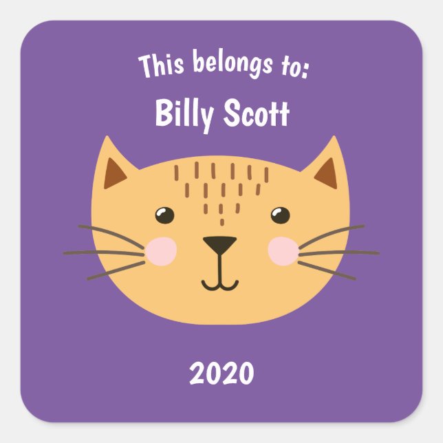 This Belongs to Back to School Kitty Cat Face Ppl Square Sticker (Front)