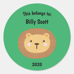 This Belongs to Back to School Lion Face Green Classic Round Sticker