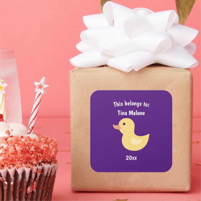 This Belongs to Back to School Rubber Duck Purple Square Sticker (Party)